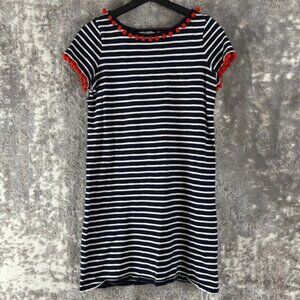 Boden Size 6 Striped Mini Shirt Dress Navy White Short Sleeve Round Neck Cotton